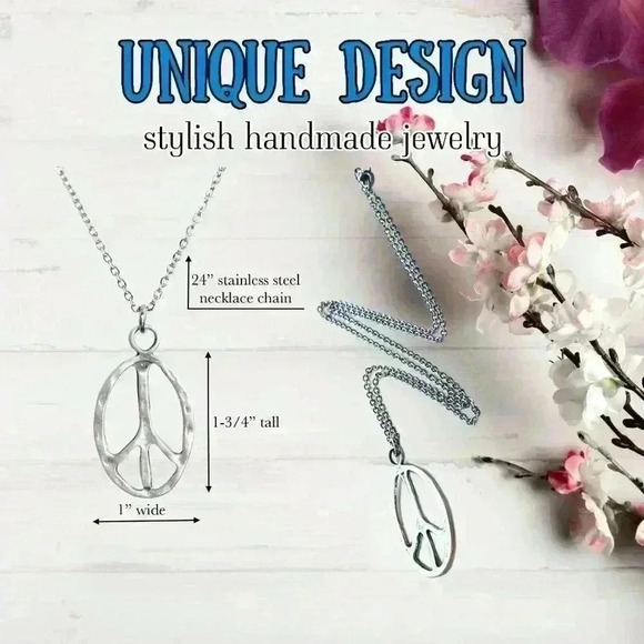 Peace sign necklace hippie accessories hippie jewelry for women stainless steel - Picture 4 of 8